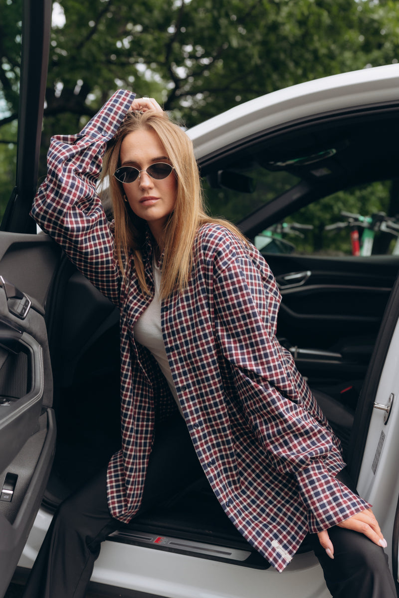 Burgundy plaid shirt