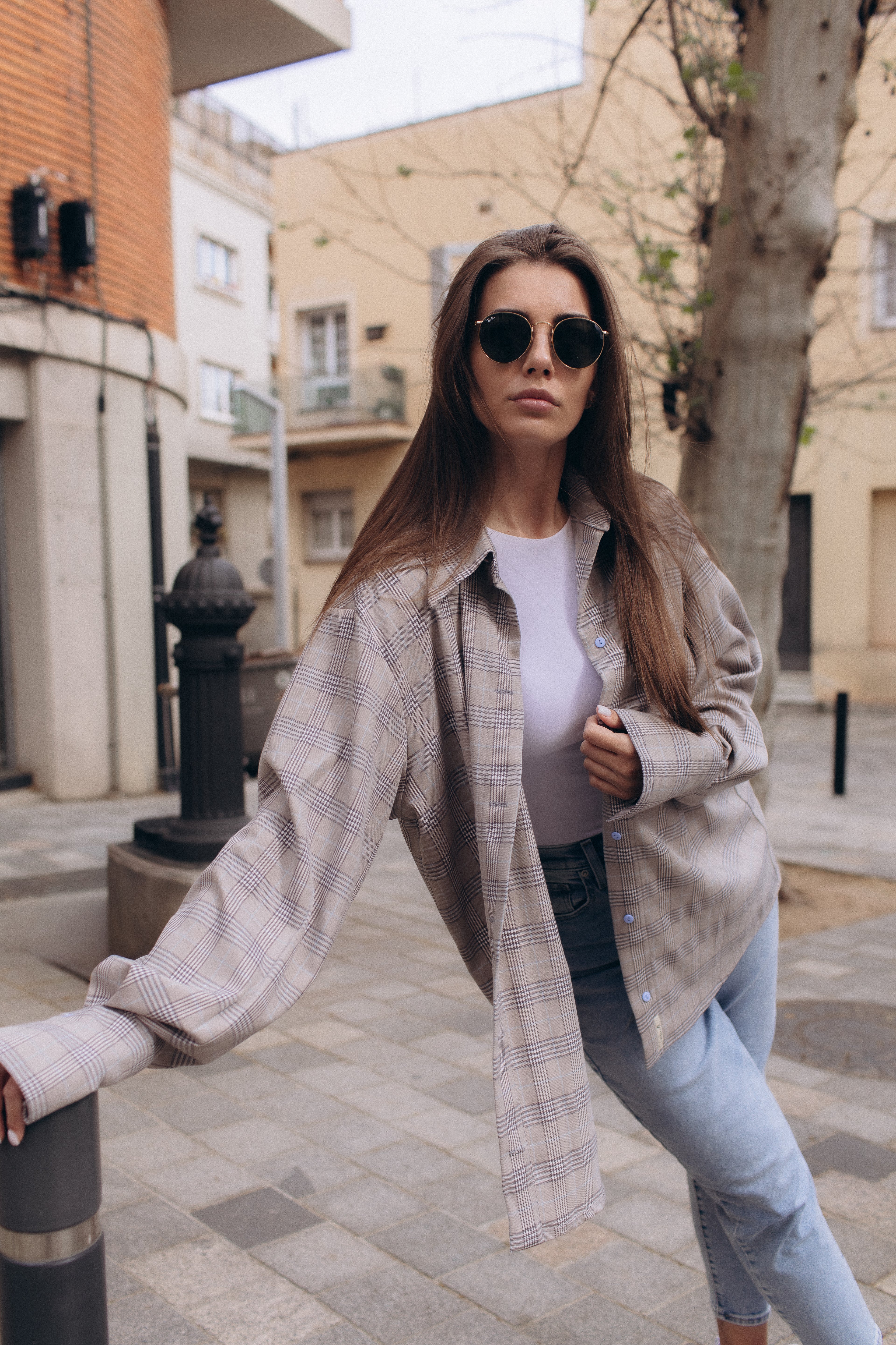 Beige Plaid relaxed shirt