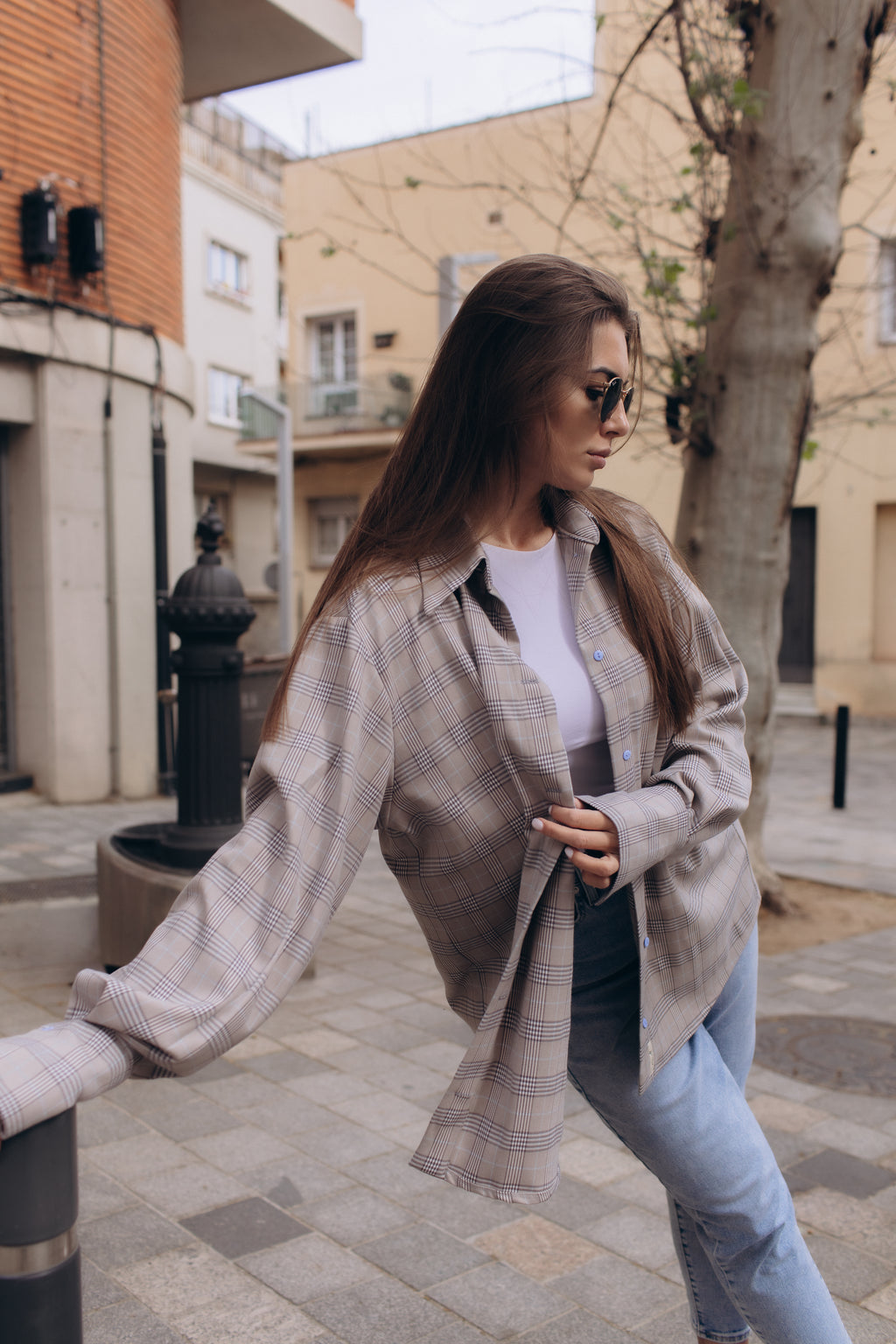 Beige Plaid relaxed shirt