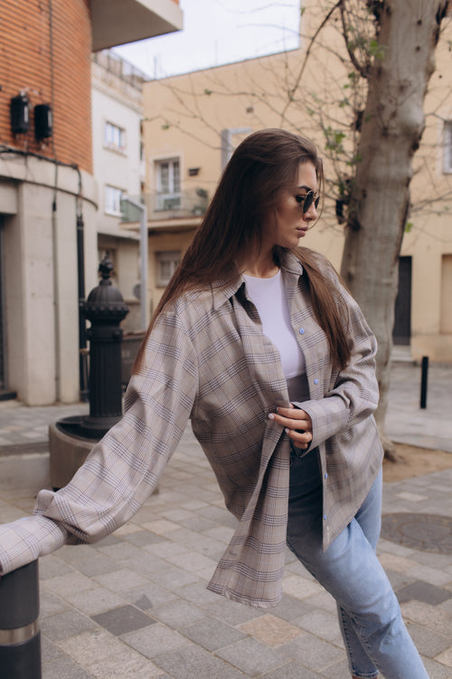 Beige Plaid relaxed shirt